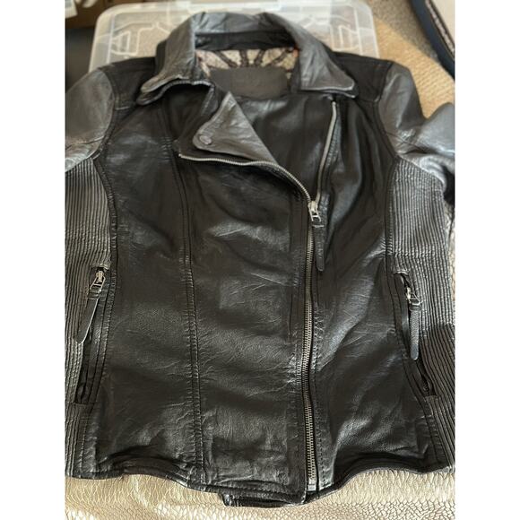 Bano eeMee Black & Gray Leather Moto Style Jacket Size 6 - Picture 15 of 15